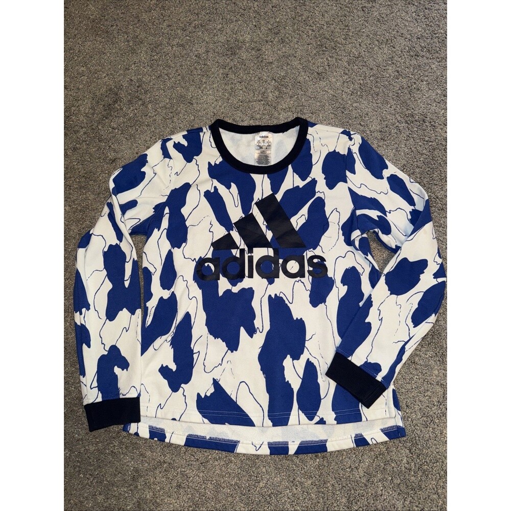 Y2K Adidas SWEATSHIRT ZOE SALDANA COLLECTION AOP PRINT CREW High Low Women sz XS